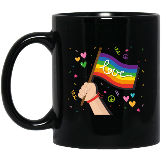 Pride Month, LGBT Gifts, LGBT Flag, Love And Peace Black Mug