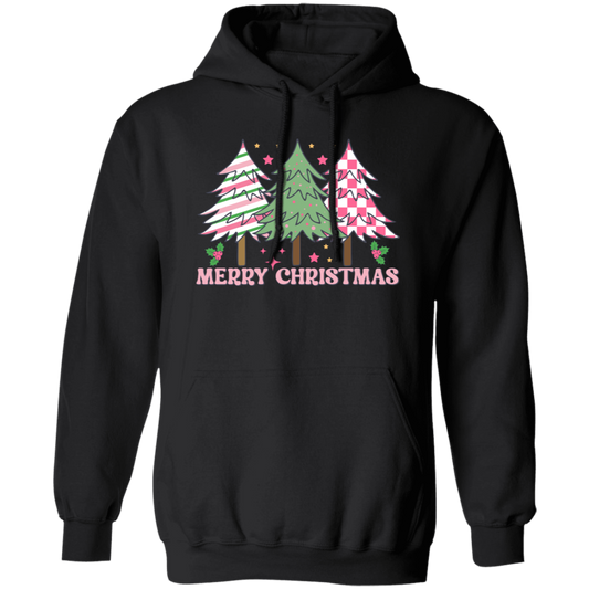 Pink Christmas, Christmas Tree, Pink Plaid Xmas Tree Christmas Pullover Hoodie