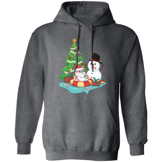 Funnny Santa, Merry Christmas Snow White, Santa In Pool Pullover Hoodie