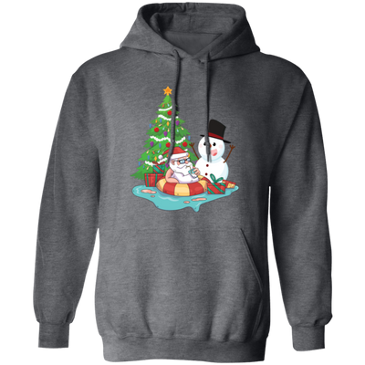 Funnny Santa, Merry Christmas Snow White, Santa In Pool Pullover Hoodie