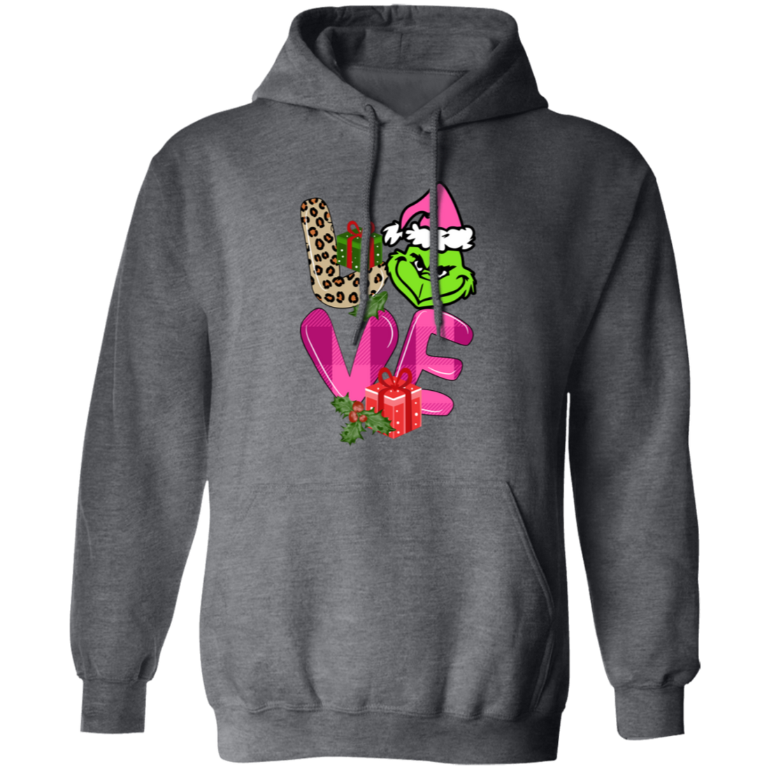 Love Grinch, Pink Grinch, Funny Love Grinch, Trendy Grinch, Merry Christmas, Trendy Christmas Pullover Hoodie