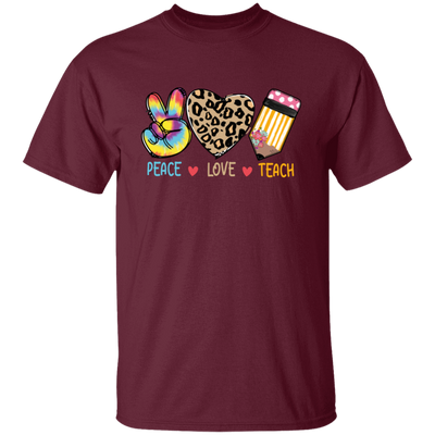 Peace Love Teach, Colorful Peace, Leopard Love Unisex T-Shirt