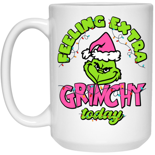 Feeling Extra Grinchy Today, Pink Grinchmas, Green Grinch, Merry Christmas, Trendy Christmas White Mug