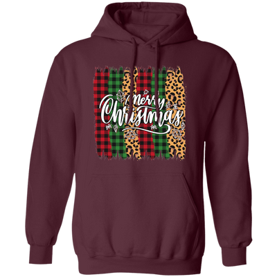 Plaid Pattern, Retro Christmas, Leopard Christmas, Merry Christmas, Trendy Christmas Pullover Hoodie