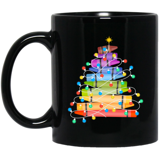 Crayon Xmas Tree, Xmas Tree Made From Crayon, Xmas Lights, Merry Christmas, Trendy Christmas Black Mug