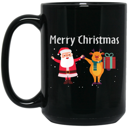 Merry Christmas, Funny Santa, Funny Reindeer, Winter Season Black Mug