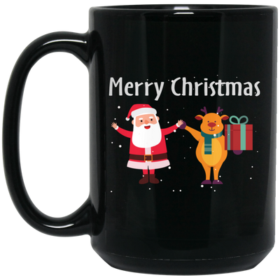 Merry Christmas, Funny Santa, Funny Reindeer, Winter Season Black Mug