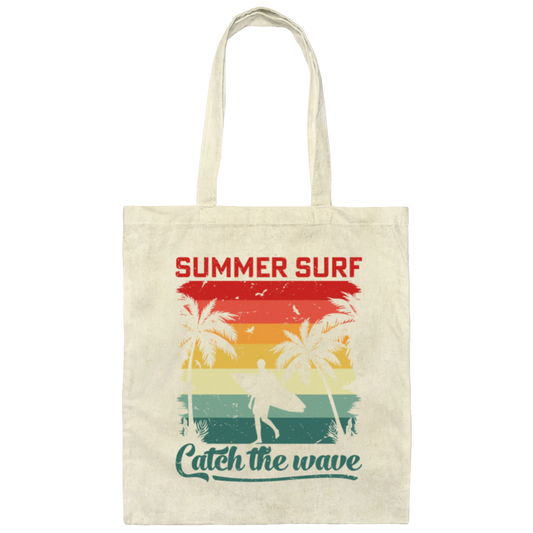 Surf Lover, Summer Surf, Catch The Wave, Retro Summer Gift, Surfing Love Gift Canvas Tote Bag