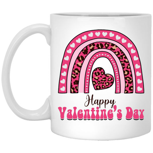 Happy Valentine's Day, Pink Rainbow, Leopard Valentine, Valentine's Day, Trendy Valentine White Mug
