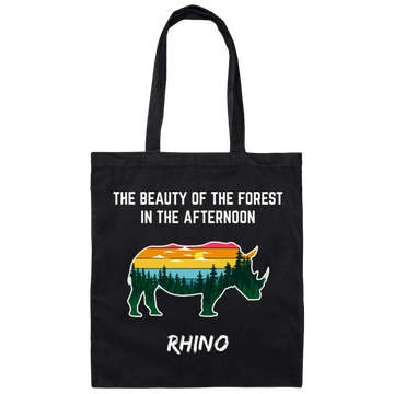 The Beauty Of Forest In The Afternoon Is Rhino, Retro Rhino Canvas Tote Bag
