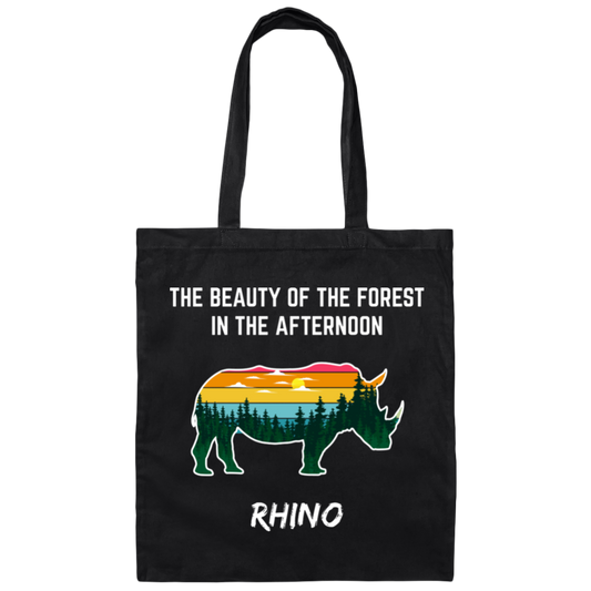 The Beauty Of Forest In The Afternoon Is Rhino, Retro Rhino Canvas Tote Bag