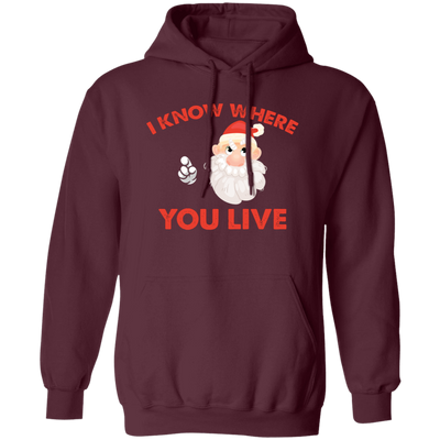 I Know Where You Live, Cute Santa, Santa Claus, Merry Christmas, Trendy Christmas Pullover Hoodie