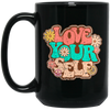 Love Yourself, Peace Love Yourself, Groovy Style, Retro Lovely Gift Black Mug