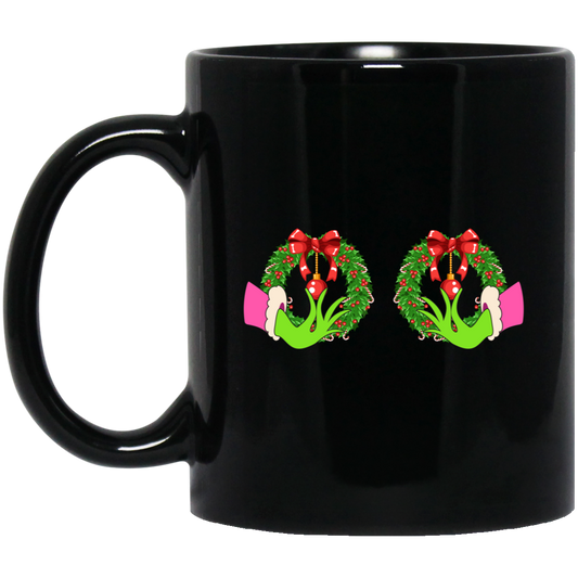 Funny Christmas, Grinch's Hands On The Boobs, Merry Titsmas, Merry Christmas, Trendy Chrismas Black Mug