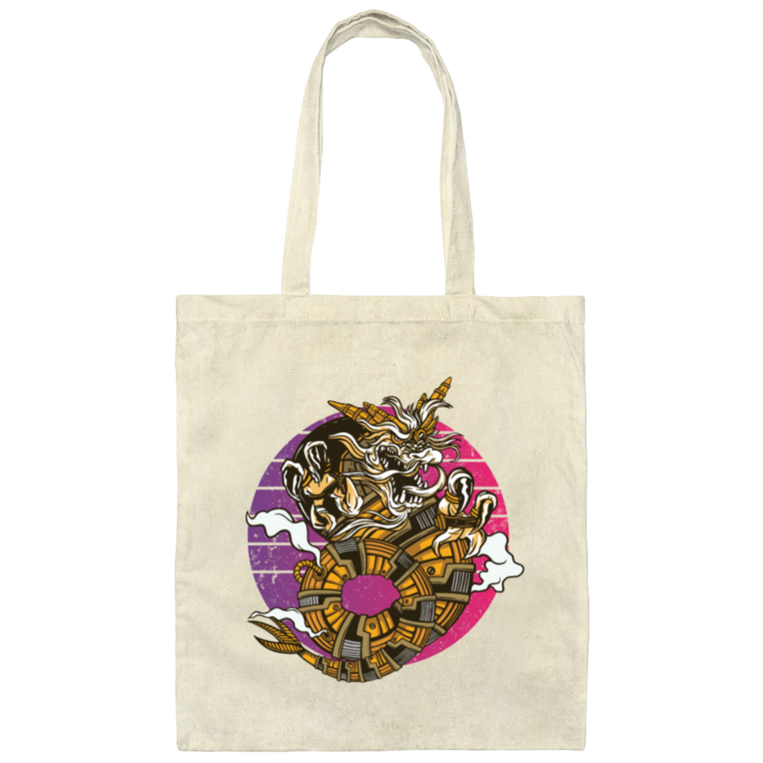 Vintage Steampunk Japanese Dragon, Victorian Fantasy Canvas Tote Bag