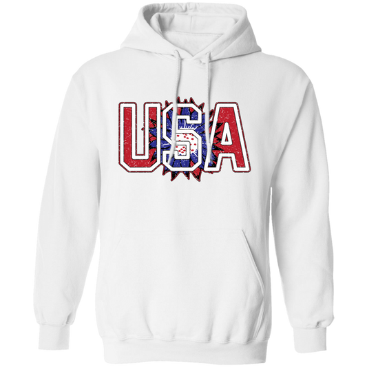 USA Flag, American Sunflower, Retro American Flower Pullover Hoodie