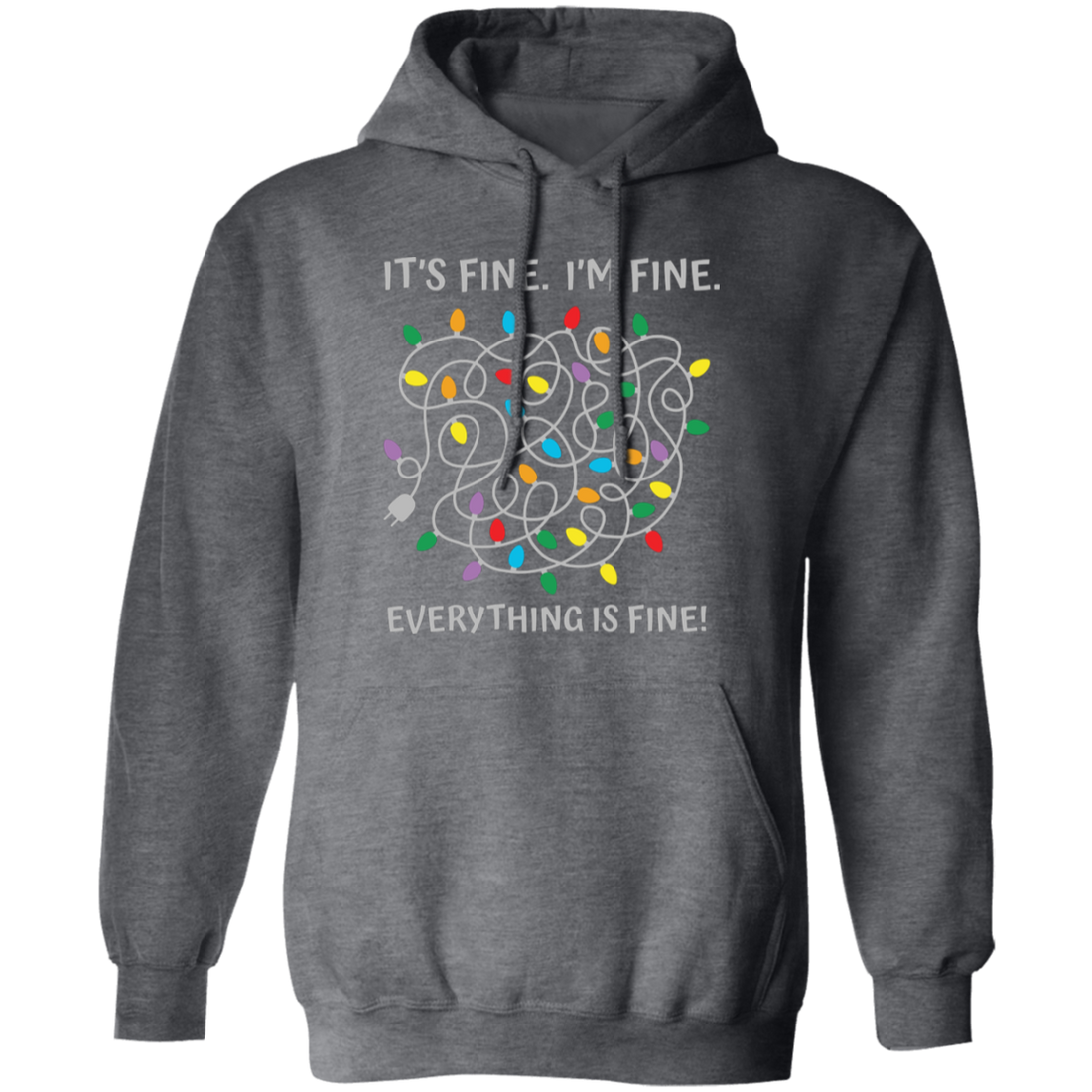 This pullover hoodie features a comfortable fit and a soft fabric made from a blend of cotton and polyester. It is designed with a modern cut and the print "It's Fine, I'm Fine, Everything Is Fine" in bold lettering. Get ready to slip into comfort with this stylish hoodie.