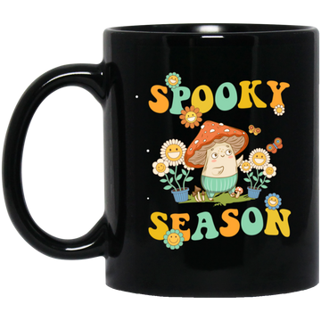 Spooky Season, Spooky Mushroom, Groovy Mushroom Black Mug