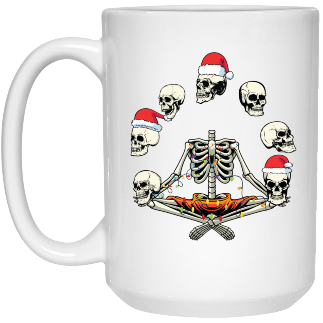 Happy Halloween, Funny Halloween, Skeleton Play With Skulls, Merry Christmas, Trendy Christmas White Mug