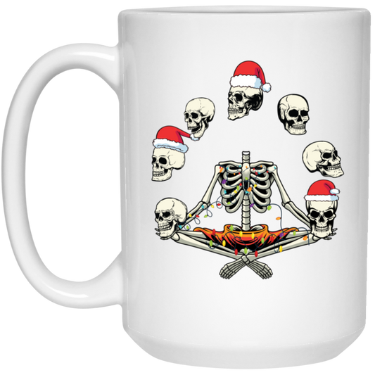 Happy Halloween, Funny Halloween, Skeleton Play With Skulls, Merry Christmas, Trendy Christmas White Mug