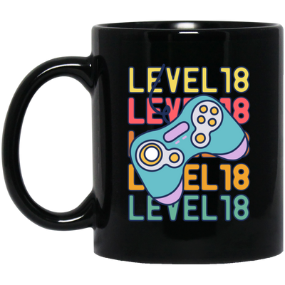 Gamer, Level 18 Up, 18th Birthday, Play Station, Game Player Black Mug