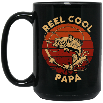 Cool Papa Love Fishing, Ocean Papa, Retro Gift For Papa, Love Fishing Black Mug