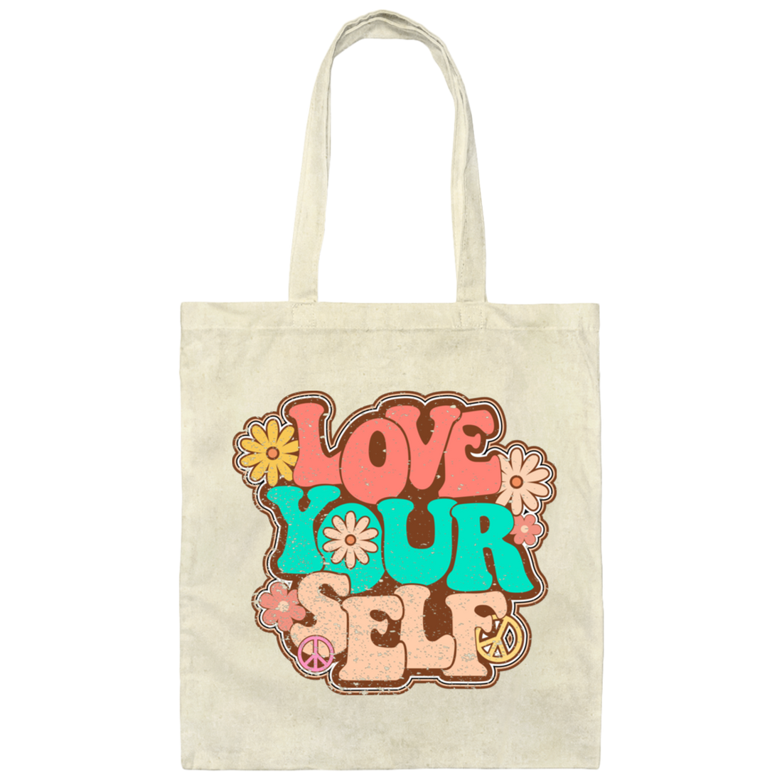 Love Yourself, Peace Love Yourself, Groovy Style, Retro Lovely Gift Canvas Tote Bag