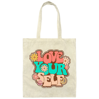 Love Yourself, Peace Love Yourself, Groovy Style, Retro Lovely Gift Canvas Tote Bag