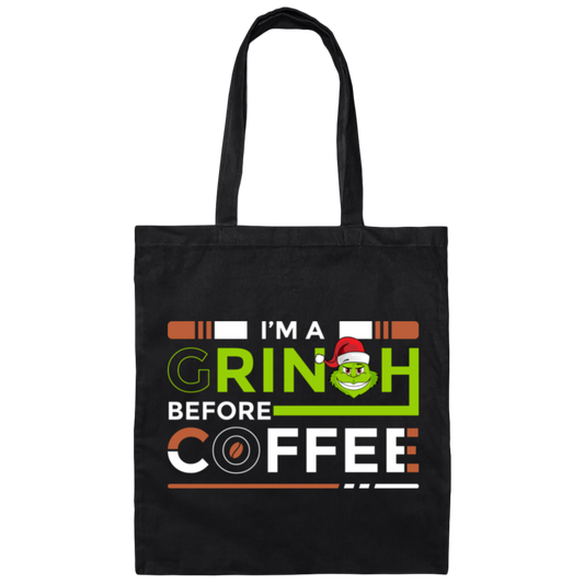 I Am A Grinch Before Coffee, Grinch Love Coffee, Trendy Halloween Canvas Tote Bag