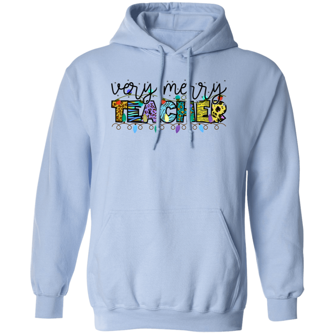 Very Merry Teacher, Merry Christmas, Trendy Christmas, Xmas Lights Pullover Hoodie