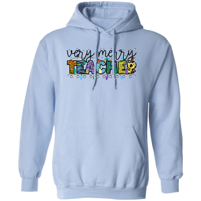 Very Merry Teacher, Merry Christmas, Trendy Christmas, Xmas Lights Pullover Hoodie