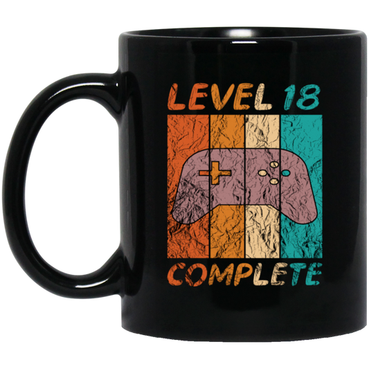 Level 18 Complete, 18th Birthday Gift, Eighteen Gamers, 18 Level Best Gift Black Mug