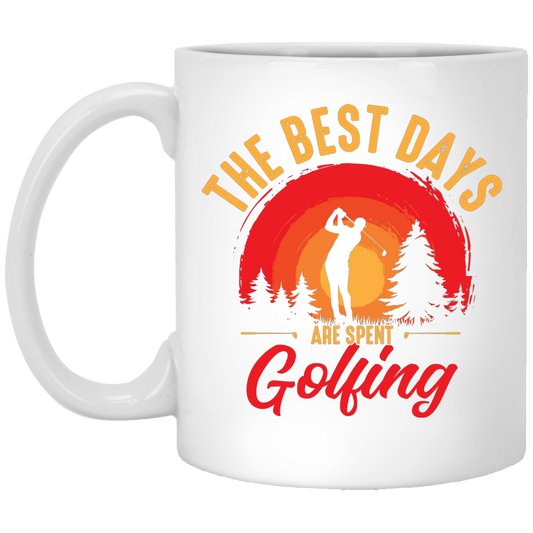 The Best Days Are Spent Golfing, Retro Golf Player White Mug