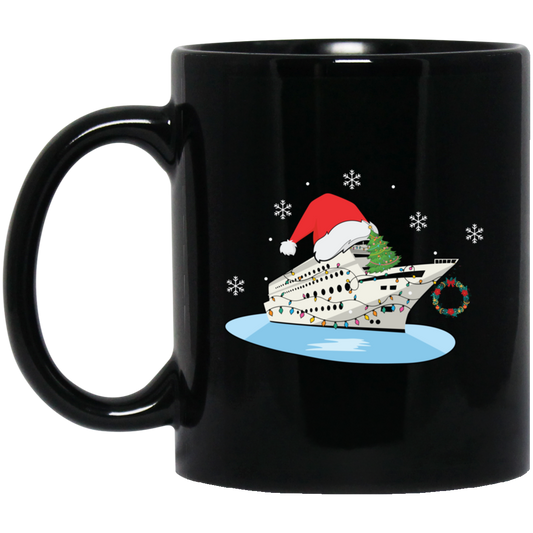 Shipping Cruise, Cruise Xmas, Love Cruise, Xmas Hat, Merry Christmas, Trendy Christmas Black Mug