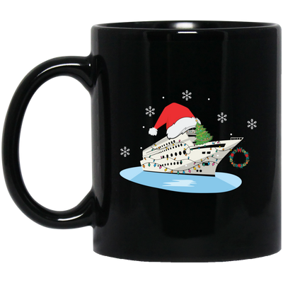 Shipping Cruise, Cruise Xmas, Love Cruise, Xmas Hat, Merry Christmas, Trendy Christmas Black Mug