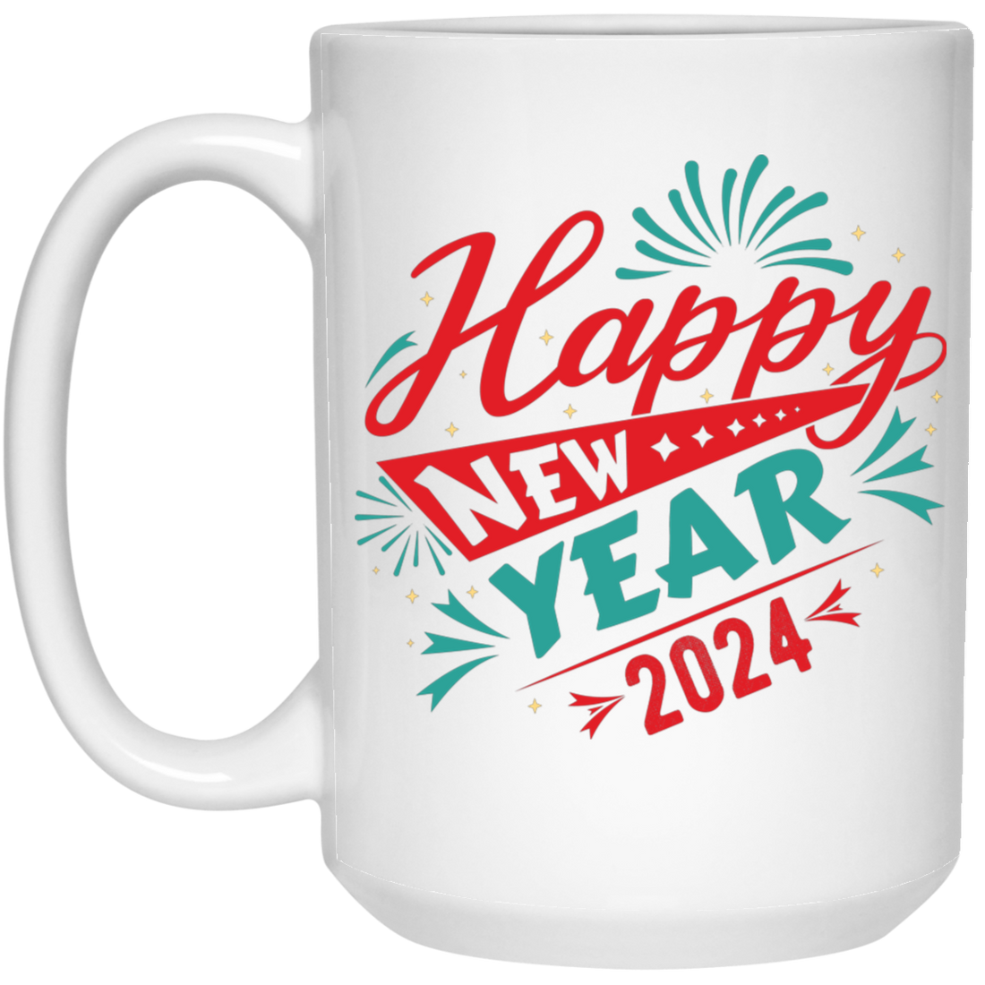 Happy New Year 2024, Happy New Year, Fireworks New Year White Mug