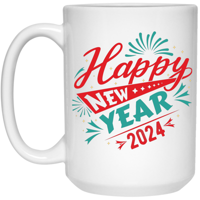 Happy New Year 2024, Happy New Year, Fireworks New Year White Mug