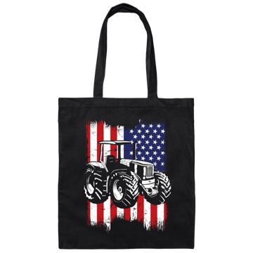 Farm Tractor Usa Flag, Patriotic Vintage Canvas Tote Bag