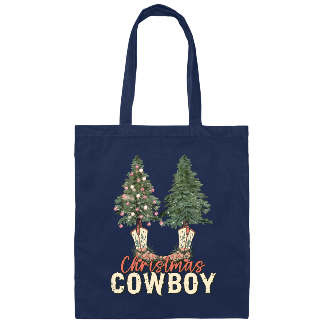 Christmas Tree, Christmas Cowboy, Cowboy, Merry Christmas Canvas Tote Bag