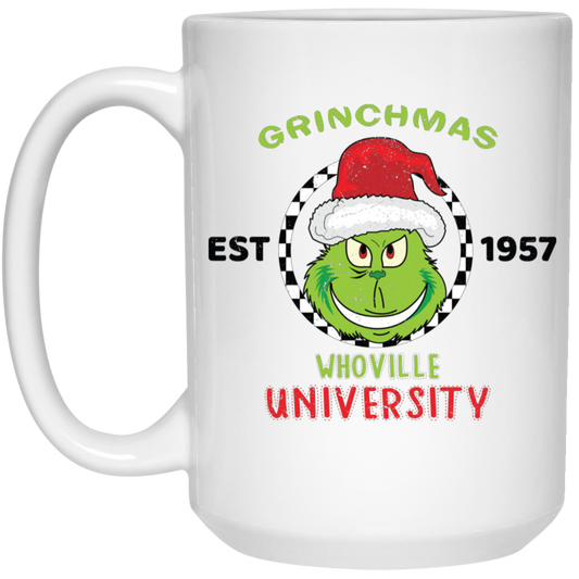 Grinchmas Whoville University, Est 1957, Grinch Xmas, Merry Christmas, Trendy Christmas White Mug