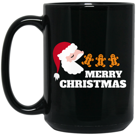 Merry Christmas, Santa Claus, Santa Pacman, Gingerbread Black Mug