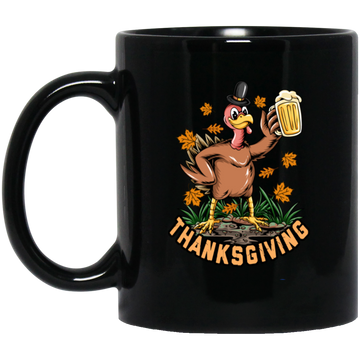 Turkey With Beer, Thanksgiving's Day, Thankful With Beer Black Mug