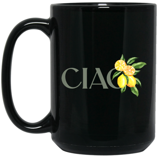 Ciao Lemon, Italian Lemon, Botanical Language, Language Lover, Cottagecore Ciao Black Mug