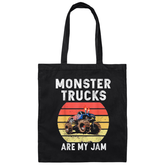 Vintage Monster Truck Are My Jam Retro Sunset Cool Canvas Tote Bag