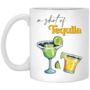 A Shot Of Tequila, Tequila Wine, Lime And Salt White Mug