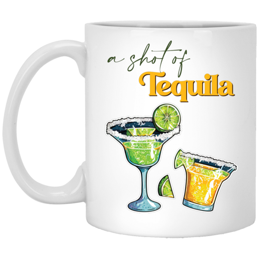 A Shot Of Tequila, Tequila Wine, Lime And Salt White Mug