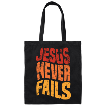 Jesus Never Fails, Jesus Cross, Retro Jesus, Christ Cross Canvas Tote Bag