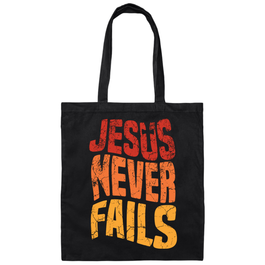 Jesus Never Fails, Jesus Cross, Retro Jesus, Christ Cross Canvas Tote Bag