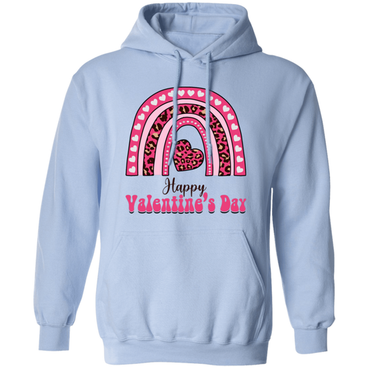 Happy Valentine's Day, Pink Rainbow, Leopard Valentine, Valentine's Day, Trendy Valentine Pullover Hoodie