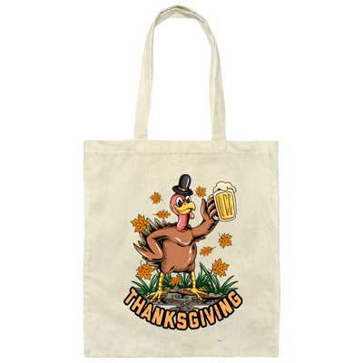 Turkey With Beer, Thanksgiving's Day, Thankful With Beer Canvas Tote Bag